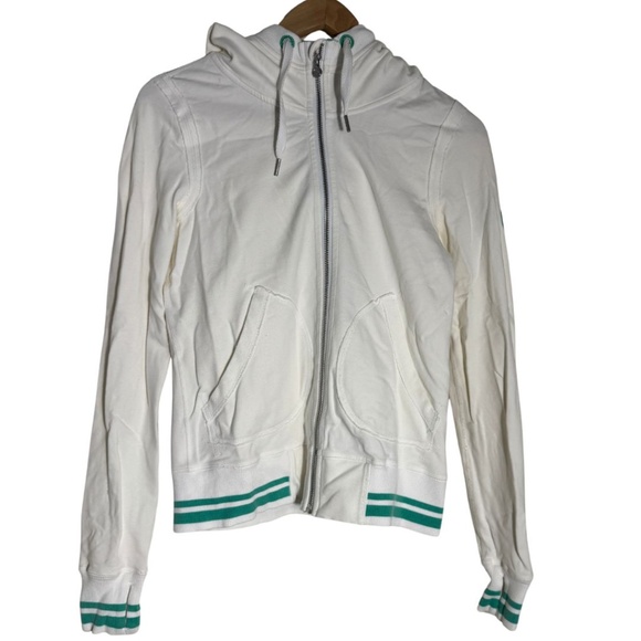 Lululemon White Zip-Up Women’s Scuba Hoodie – Retro Striped Ribbed Hem – Size 6 - Picture 1 of 8